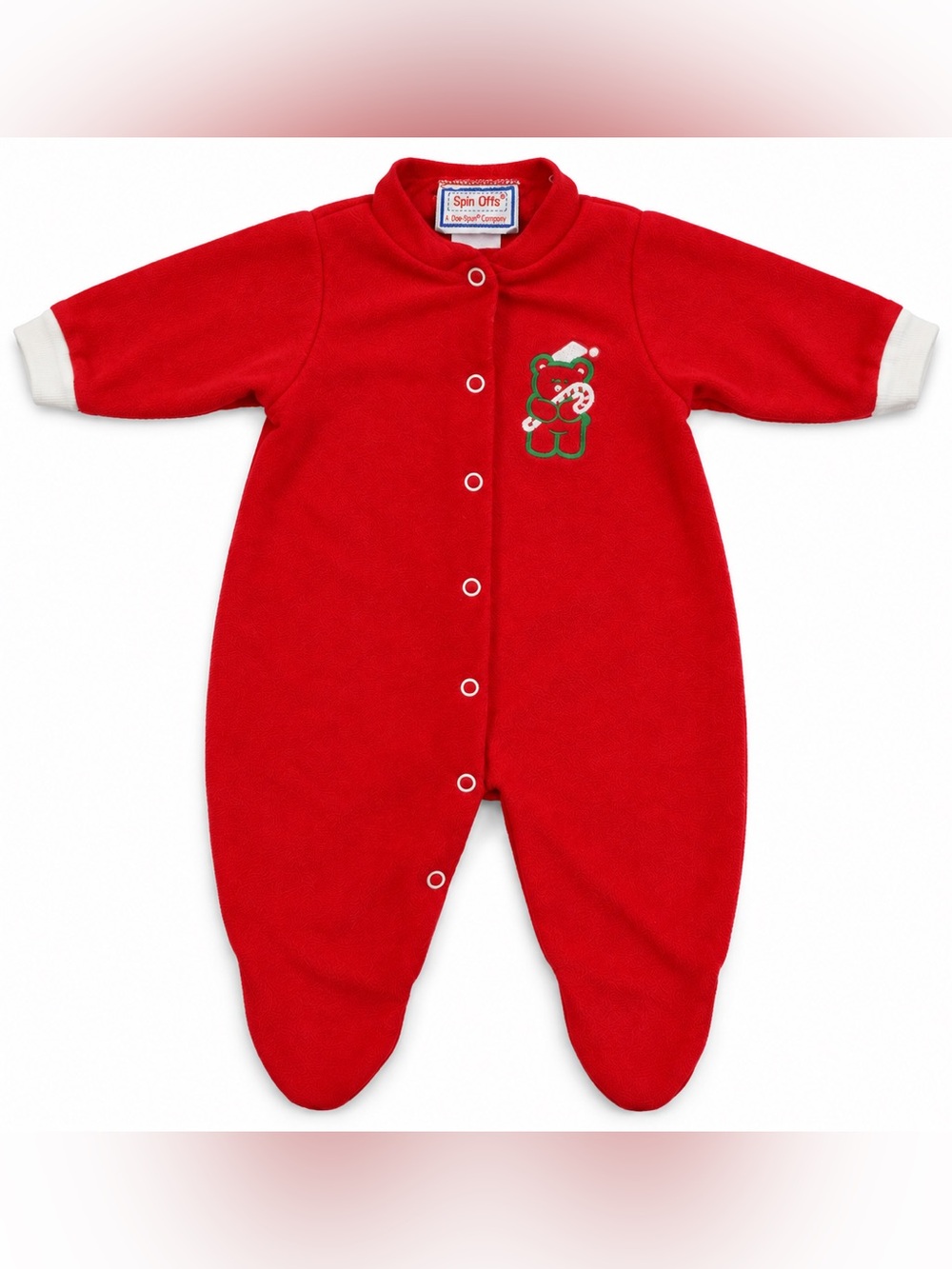 Vintage Spin Offs Doe-Spun Baby Christmas Footed Sleeper Red Teddy Bear